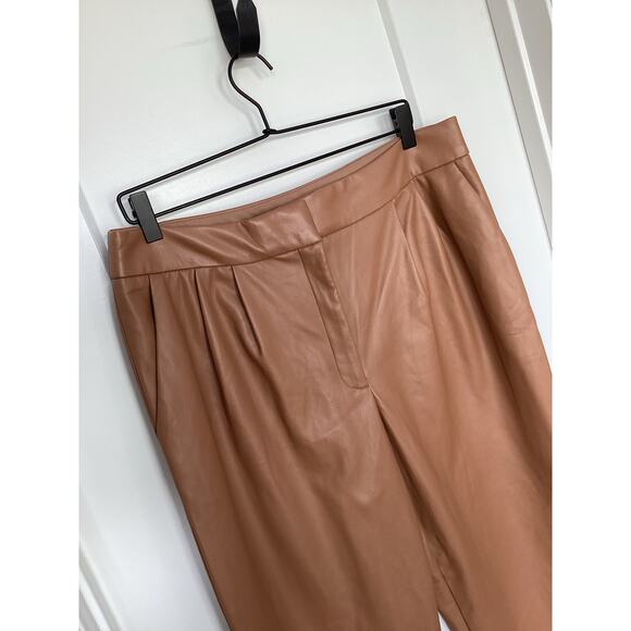 Express Women's Faux Leather Pleated Super High Rise Ankle Pants Brown Size 14R - Picture 2 of 12